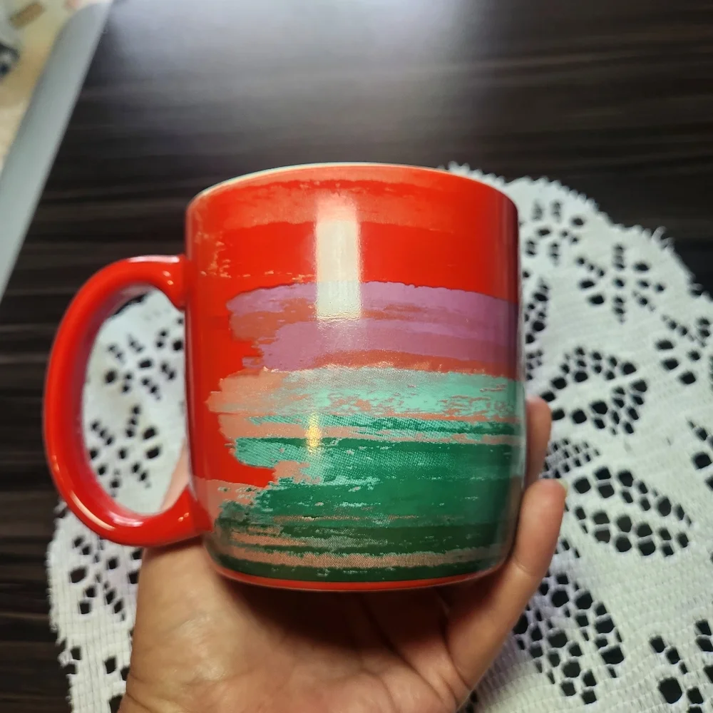 Starbucks 2021 Holiday Mug Red Green Purple Brush Strokes Large 18oz Coffee Cup